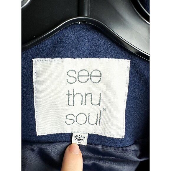 See Thru Soul Double Breasted Moto Jacket Womens Medium Blue - Picture 4 of 4
